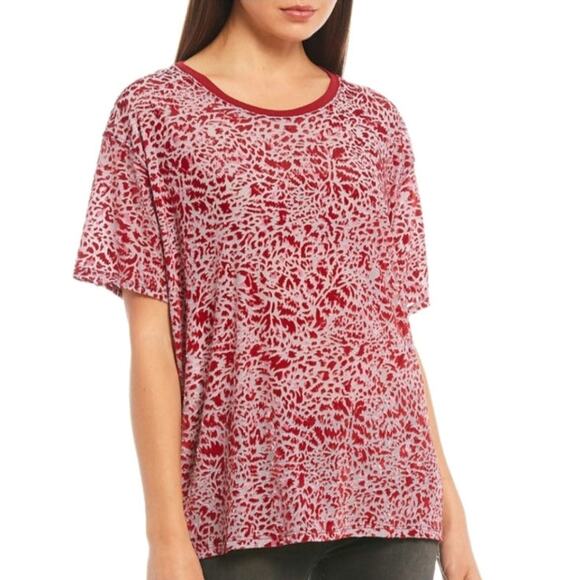 We The Free People Velvet Burnout Tee Short Sleeve Top Medium Large Red Berry - Picture 1 of 15